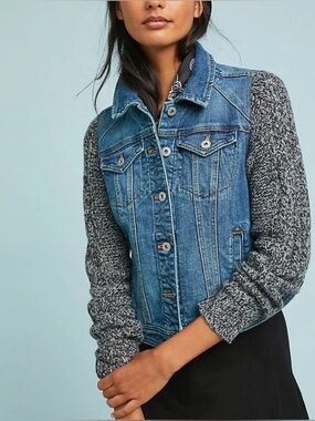 Anthropologie Pilcro and the Letterpress Sweater Sleeved Denim Jacket Med Boho